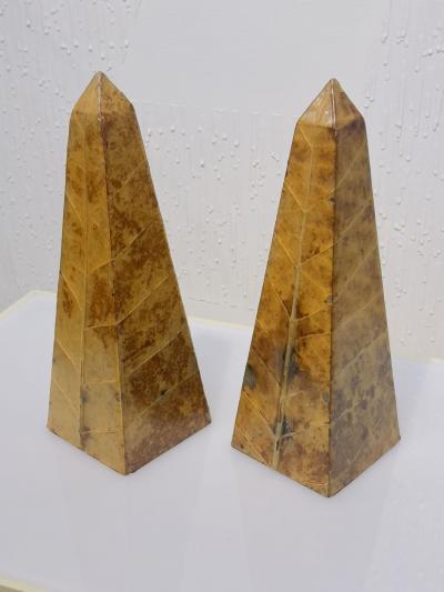 Pair Lacquered Tobacco Leaf Obelisk Giovanni Patrini Italy 1980