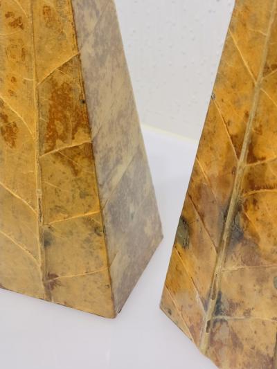 Pair Lacquered Tobacco Leaf Obelisk Giovanni Patrini Italy 1980