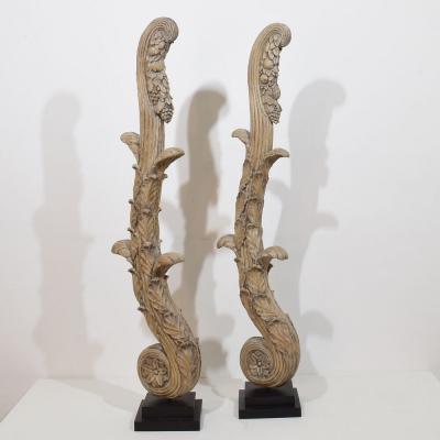 Pair Large 18th Century French Neoclassical Carved Oak Ornaments