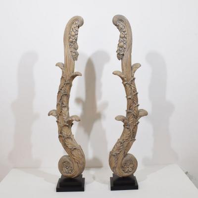 Pair Large 18th Century French Neoclassical Carved Oak Ornaments