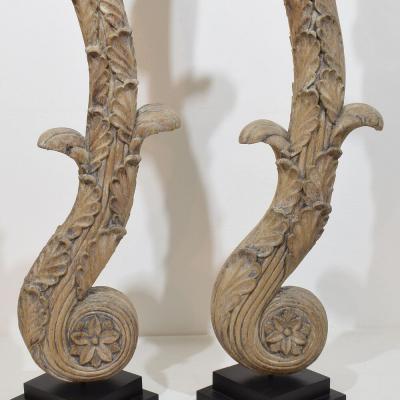 Pair Large 18th Century French Neoclassical Carved Oak Ornaments