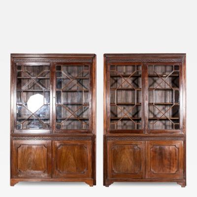 Pair Large 19thC English Mahogany Glazed Bookcases