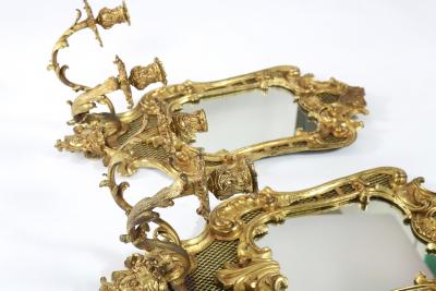 Pair Large Bronze Mirrored Back Sconces