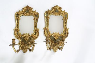 Pair Large Bronze Mirrored Back Sconces