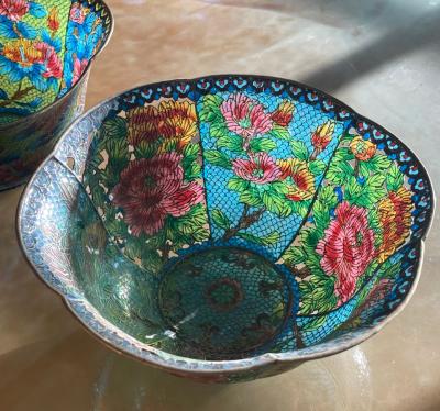 Pair Large Chinese Cloisonn Plique a jour Bowls