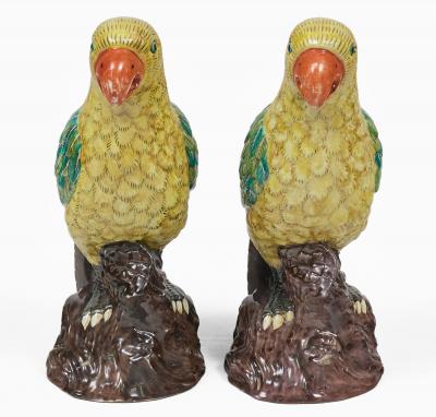Pair Large Chinese Yellow Green Parrots