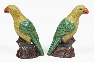 Pair Large Chinese Yellow Green Parrots