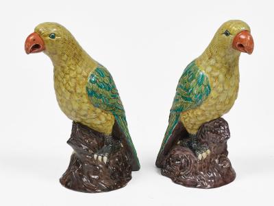 Pair Large Chinese Yellow Green Parrots