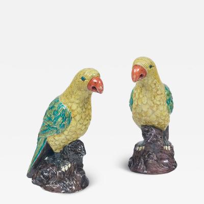 Pair Large Chinese Yellow Green Parrots