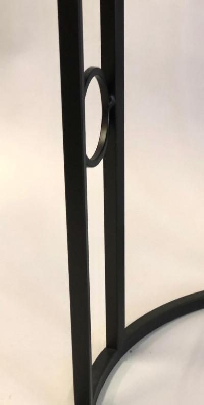 Pair Large French Modern Neoclassical Art Deco Iron Side Tables w Schist Tops