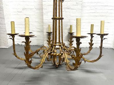 Pair Large Gilt Metal 8 Arm Chandeliers