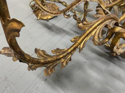 Pair Large Gilt Metal 8 Arm Chandeliers