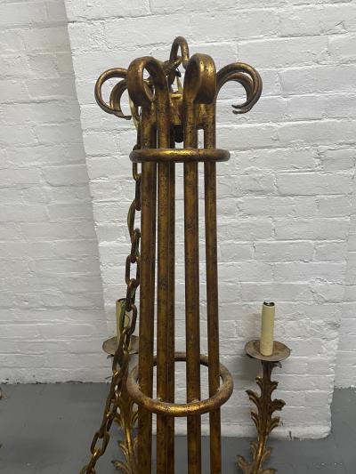 Pair Large Gilt Metal 8 Arm Chandeliers
