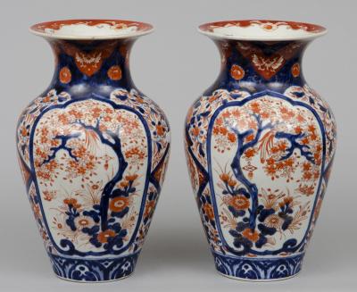 Pair Large Japanese Imari Open Vases Circa 1870