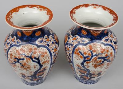 Pair Large Japanese Imari Open Vases Circa 1870