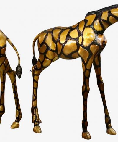 Pair Large Late 20th Century Brass Giraffes After Sergio Bustamante