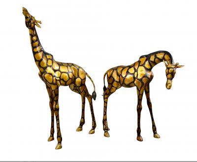 Pair Large Late 20th Century Brass Giraffes After Sergio Bustamante