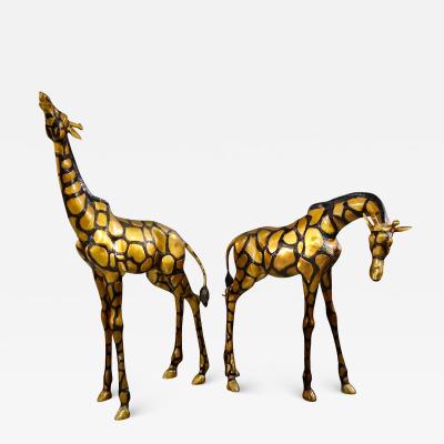 Pair Large Late 20th Century Brass Giraffes After Sergio Bustamante