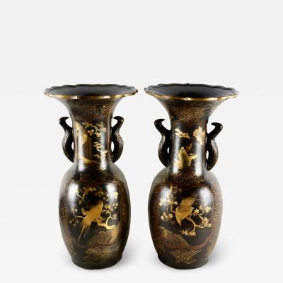 Pair Large Meiji Lacquer Vases
