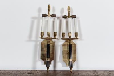 Pair Large Mid Century Italian Brass Wall Lights