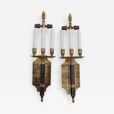 Pair Large Mid Century Italian Brass Wall Lights