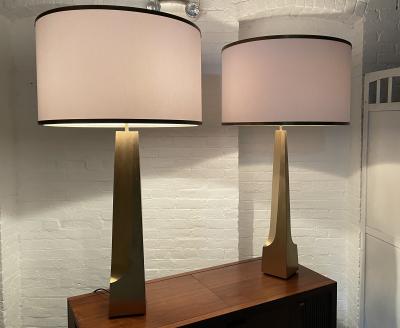 Pair Large Solid Bronze Sculptural Lamps