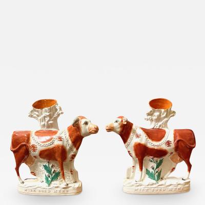 Pair Large Staffordshire Dairy Cows C 1860