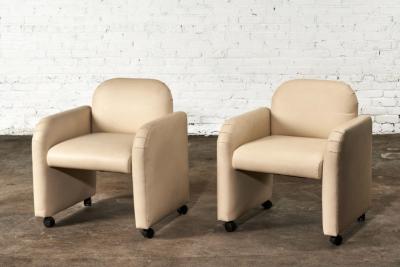 Pair Leather Barrel Chairs 1980