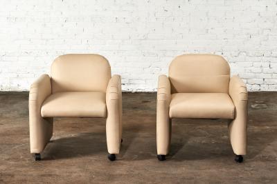 Pair Leather Barrel Chairs 1980