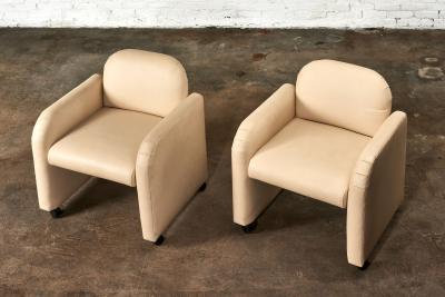 Pair Leather Barrel Chairs 1980