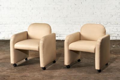Pair Leather Barrel Chairs 1980