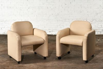 Pair Leather Barrel Chairs 1980