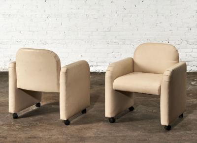 Pair Leather Barrel Chairs 1980