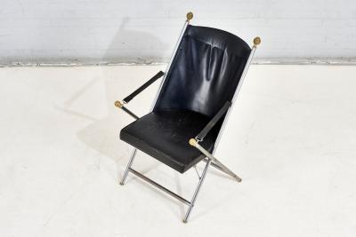 Pair Leather Campaign Folding Chairs by Maison Jansen 1960