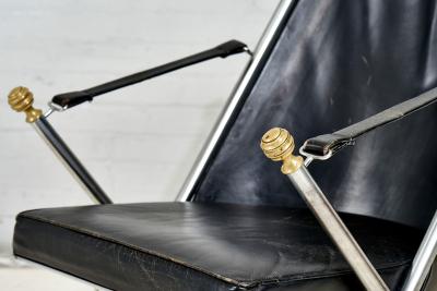 Pair Leather Campaign Folding Chairs by Maison Jansen 1960