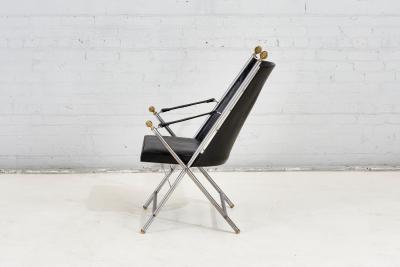 Pair Leather Campaign Folding Chairs by Maison Jansen 1960