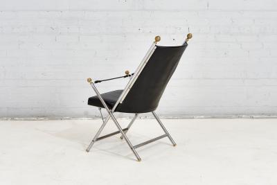 Pair Leather Campaign Folding Chairs by Maison Jansen 1960