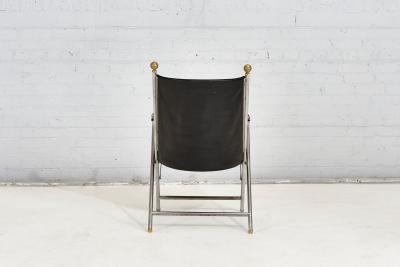 Pair Leather Campaign Folding Chairs by Maison Jansen 1960