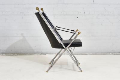 Pair Leather Campaign Folding Chairs by Maison Jansen 1960