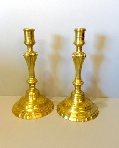 Pair Louis XV Brass Candlesticks 18th Century