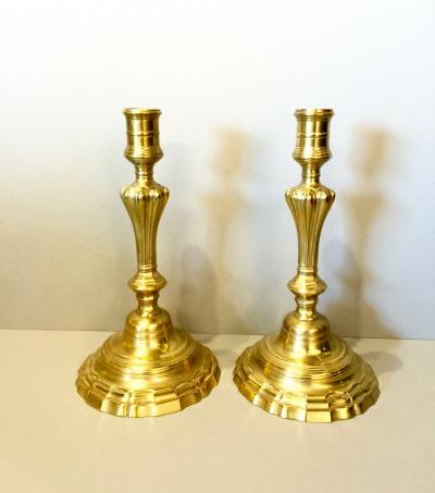 Pair Louis XV Brass Candlesticks 18th Century