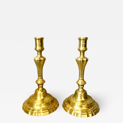 Pair Louis XV Brass Candlesticks 18th Century