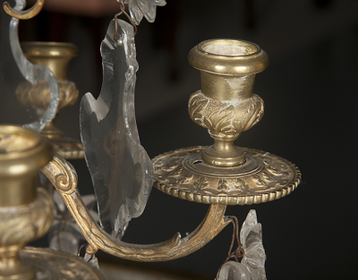Pair Louis XV Bronze and Crystal Candelabra