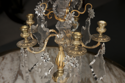 Pair Louis XV Bronze and Crystal Candelabra
