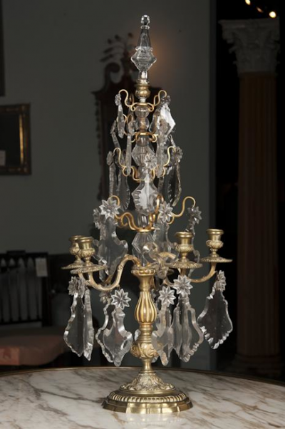 Pair Louis XV Bronze and Crystal Candelabra