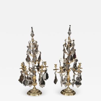 Pair Louis XV Bronze and Crystal Candelabra