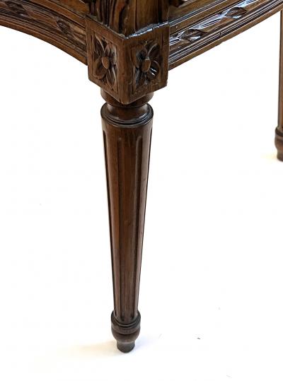 Pair Louis XVI Style Carved Walnut Arm Chairs with Caned Back Seat