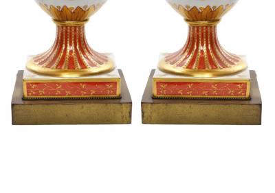 Pair Louis XVI Style French Porcelain Dore Bronze Table Lamps