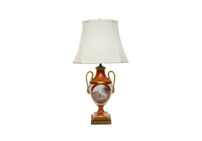 Pair Louis XVI Style French Porcelain Dore Bronze Table Lamps