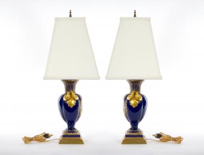 Pair Louis XVI Style French Porcelain Table Lamp